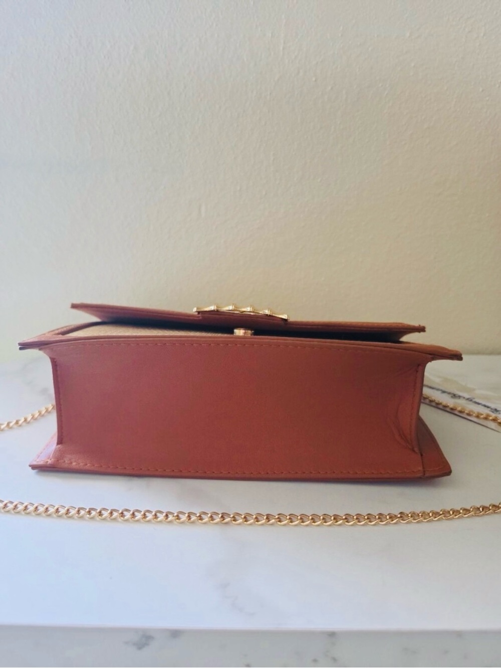 NWT Tommy Bahama Woven Natural Raffia Satchel Crossbody Bag Cognac Leather Gold - Picture 13 of 16